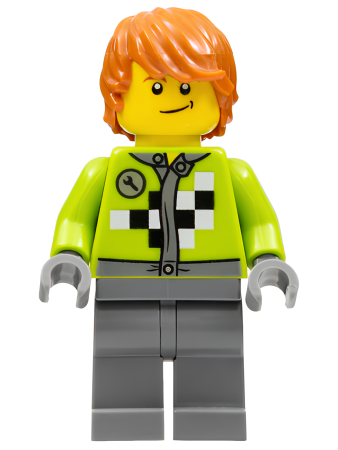 Минифигурка Lego Lime Jacket with Wrench and Black and White Checkered Pattern twn184 U